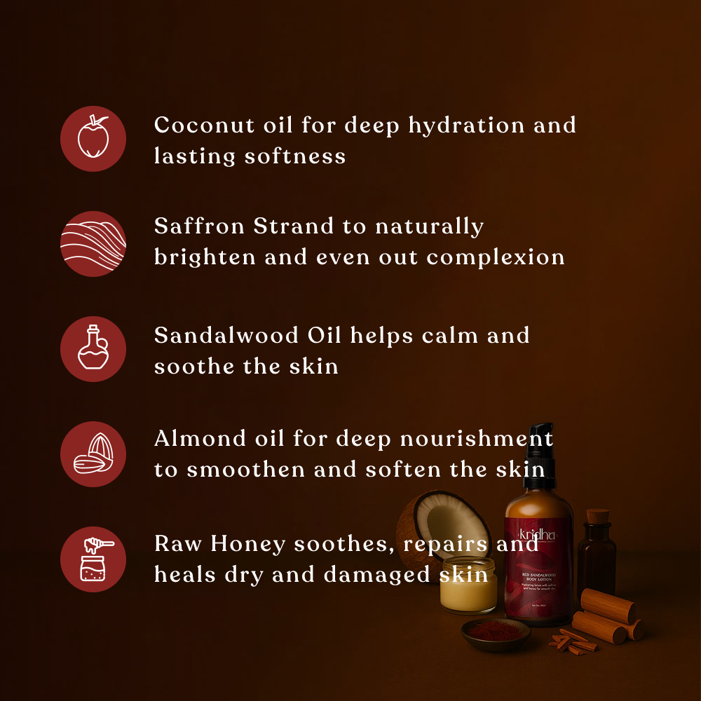 Kridha Red Sandalwood Body Lotion – Deep Hydration & Radiance for Glowing Skin