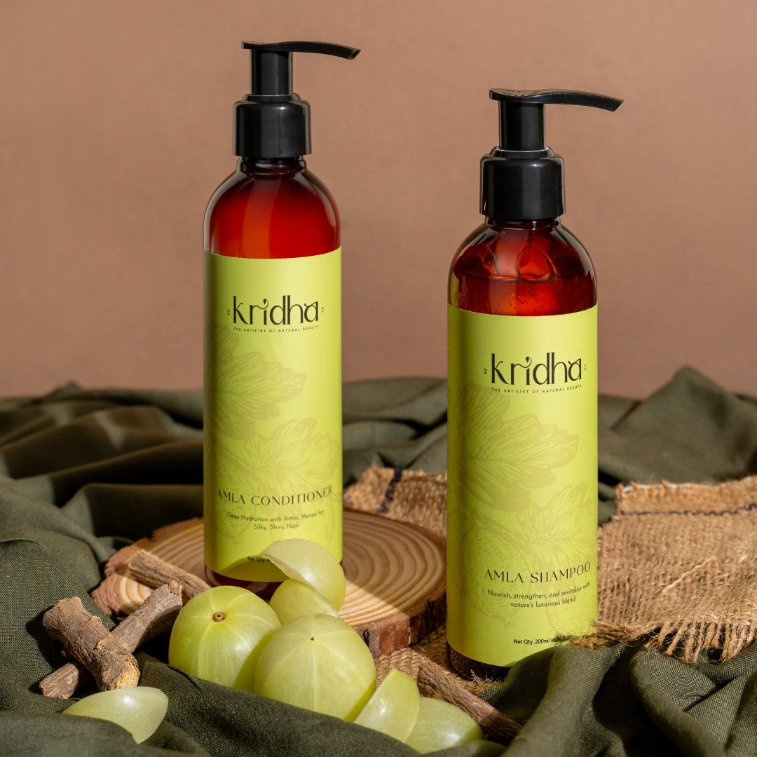 Kridha Amla Shampoo with Honey & Mulethi | Hair Fall Control & Frizz Care | Nourishing Shampoo for Dry, Damaged Hair | Unisex, Sulfate-Free, Daily Use Hair Cleanser.